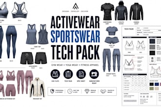 create custom sportwear, activewear, gym, yoga fitness wear design and tech pack