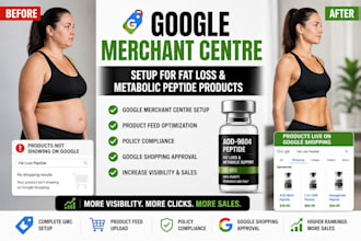 setup google merchant centre for fat loss  and metabolic peptide products