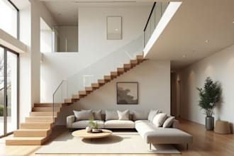 design custom stairs, handrails and glass railing with cad drawing and 3d render