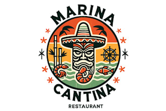 make topical waterfront tiki restaurant logo nautical theme