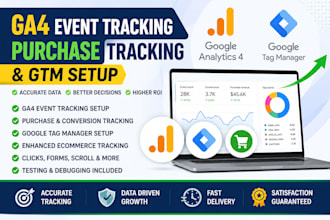 setup ga4 event tracking, purchase tracking, GTM triggers and facebook pixel