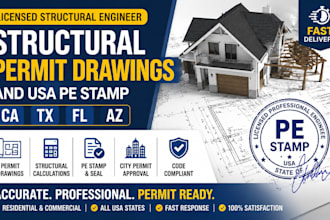 do structural engineer permit drawings and USA pe stamp for california tx fl az