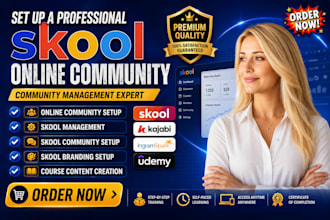 setup skool community setup skool online community with branding, and courses