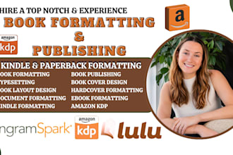 kdp book formatting, typeset and publishing, layout design, cover print, ebook