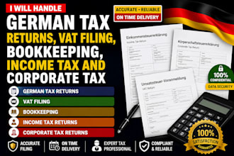 handle german tax returns, vat filing, bookkeeping, income tax and corporate tax