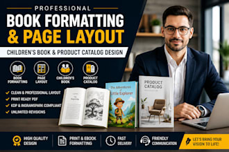 do book formatting, page layout, children book and product catalog
