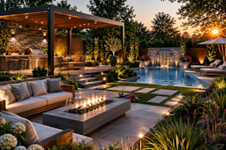 create backyard landscape design, garden plan and outdoor living space