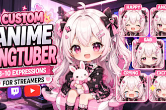design a custom anime pngtuber with multiple expressions for streaming