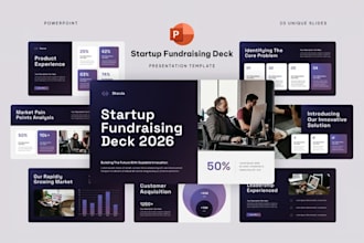design startup pitch deck, investor presentation and fundraising powerpoint