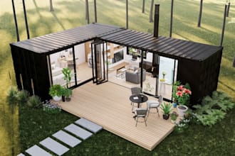 create realistic 3d container house, tiny house, and modular home design