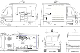 design van conversion layouts, elevations, interior drawing