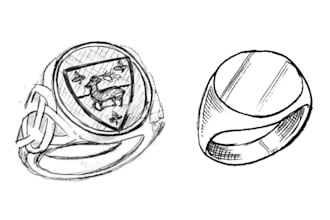 design custom signet ring pencil sketch jewelry sketch family crest monogram cad