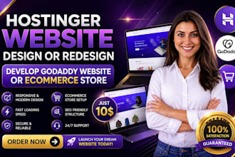 hostinger website design or redesign, develop godaddy website or ecommerce store
