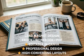 design high converting lead magnet, ebook, workbook and canva PDF