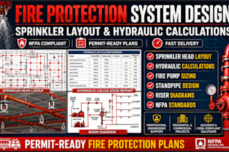 create fire protection system, sprinkler head layout, and hydraulic calculation