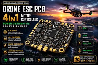 create drone esc pcb, 4in1 motor controller, power distribution, stm32 firmware