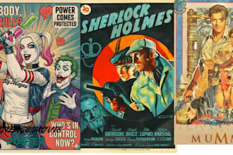 create a vintage movie poster, retro film poster, horror poster art and flyers