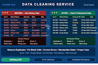clean , format merge , split excel data and convert PDF to excel