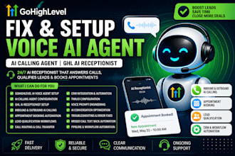 fix and setup gohighlevel voice ai agent, ai calling agent, ghl ai receptionist