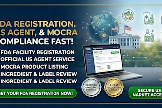 do fda registration, US agent, product listing, mocra compliance, label review