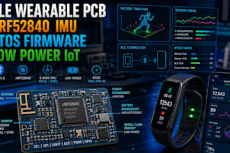design ble wearable pcb with nrf52840, imu, rtos, freertos and embedded firmware