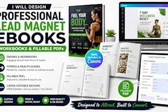 design lead magnet ebook, workbook, fitness health ebook fillable PDF in canva