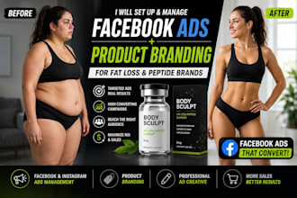 set up and manage facebook ads product branding for fat loss and peptide brands