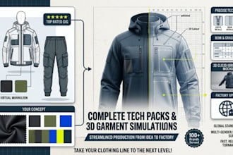 create activewear tech pack and clothing design for apparel production