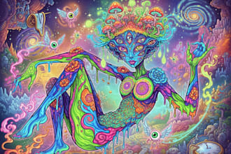 create colorful psychedelic and trippy style illustration