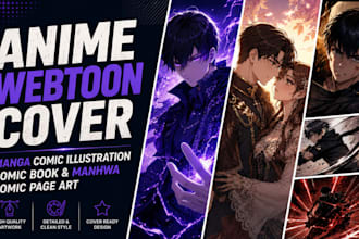 draw anime webtoon cover, manga comic illustration, and manhwa comic page art