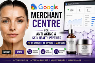setup google merchant centre for peptide anti aging, skin health peptide product