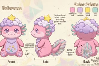 create custom plush reference sheet plushie design stuffed animal tech pack