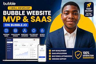 build bubble io web app, saas mvp, and no code website