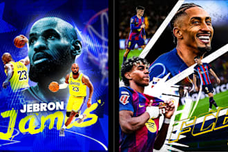 design professional football, basketball, and soccer sports posters or flyers