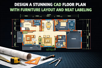 design a stunning cad floor plan with furniture layout and neat labeling