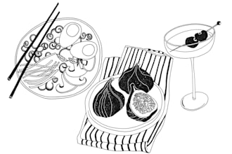 create a menu or food illustration in a line art style