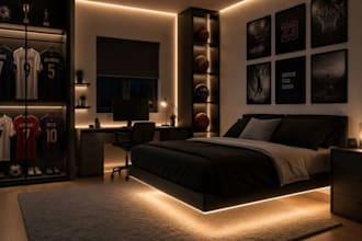 do bedroom interior design, 3d rendering, furniture layout and space planning