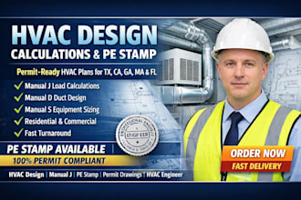 tx, ca, ga, ma, fl, provide hvac design, calculations, and pe stamp for permit
