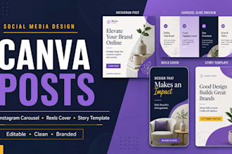 design canva social media posts, instagram carousel, reels cover, story template