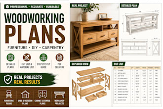 create woodworking plan, carpentry furniture plans, cut list, DIY build drawings