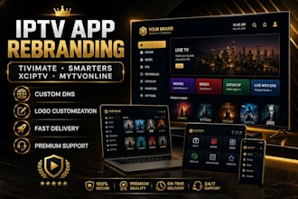 rebrand your iptv app for tivimate, smarters, xciptv, mytvonline custom dns logo