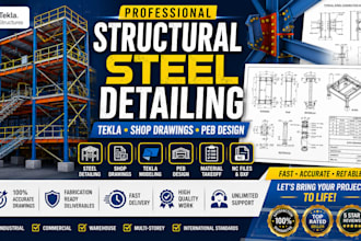 do structural steel detailing, tekla shop drawings and peb design
