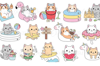 design modern cute kawaii animal emoticons, stickers, mascots for you