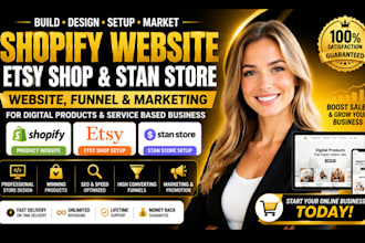 build shopify digital product store, etsy shop setup, stan store marketing, etsy