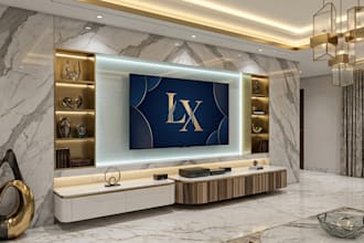design custom cabinet kitchen design TV media wall, feature wall 3d rendering