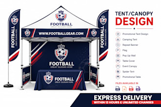 design a custom canopy tent, feather flag, and pop up banner