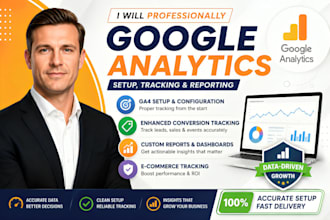 setup ga4 google analytics, GTM, conversion tracking, pixels and reports