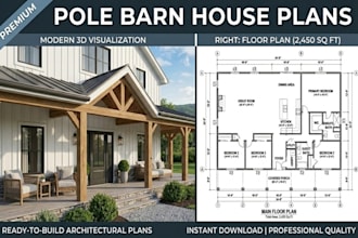 draw barndominium plans and pole barn house plan as your architect