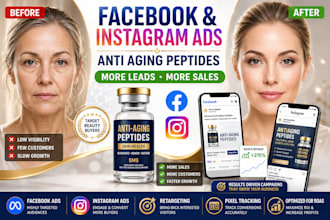 run facebook and instagram ads for anti aging and skin health peptide brand