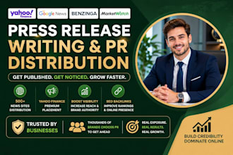 write SEO press release and distribute on yahoo finance  300 PR media sites